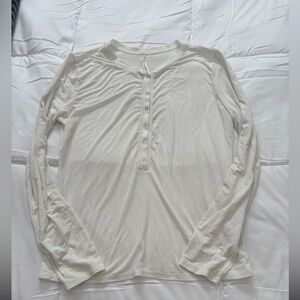 Anthropologie Cream Ribbed Henley Top